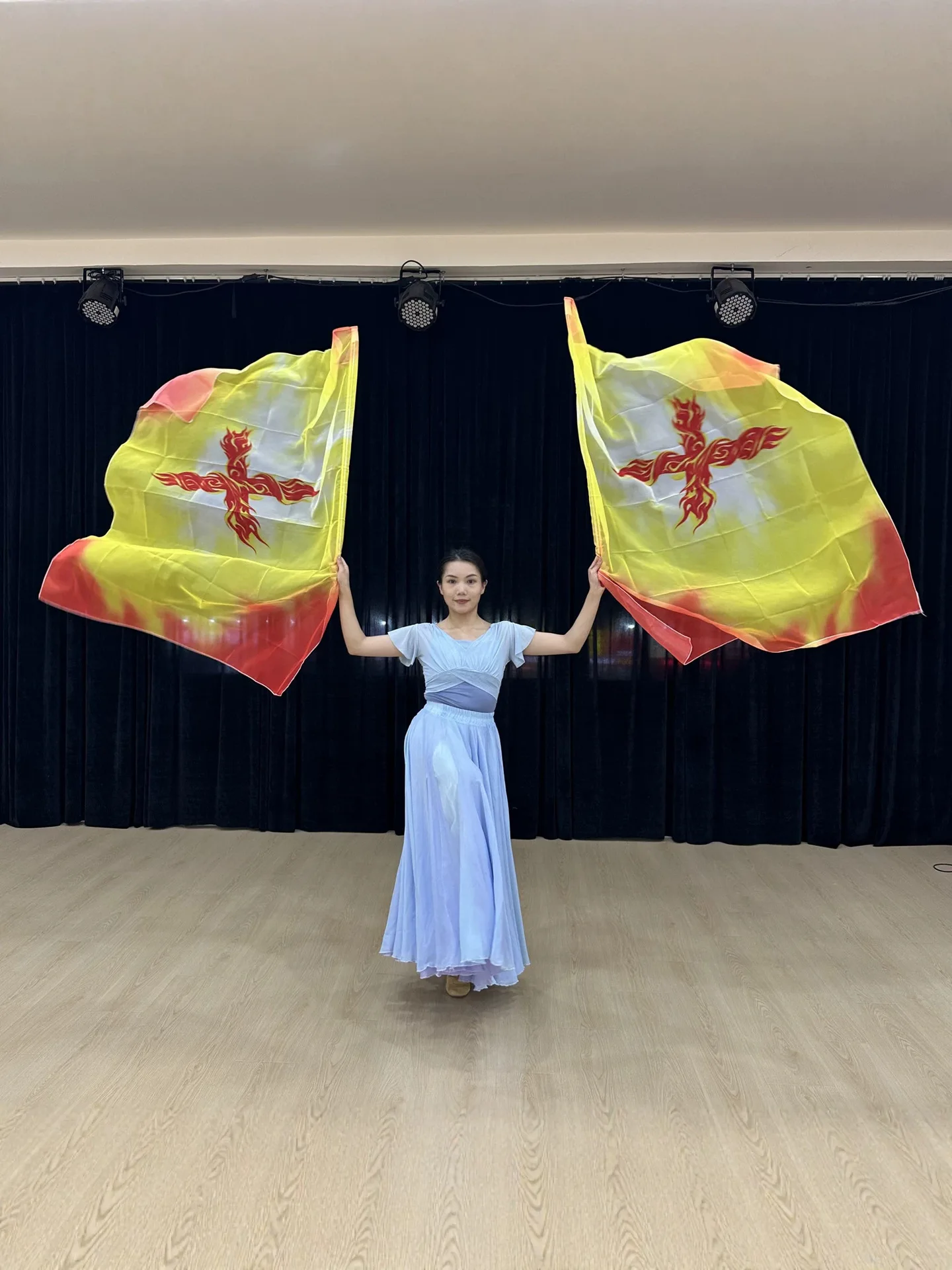 

2PCS Worship Flags With Scalable Rods Praise Dance Pigeon Flag Gold Color Angle Wing Church Banner Stage Props