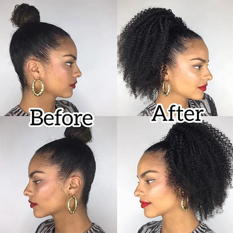 Curly Ponytail Extensão para As Mulheres, Drawstring Rabo De Cavalo, Kinky Clip On Ponytail, Natural Preto Pony Tails