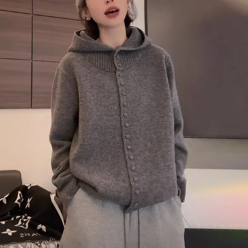 

FL Hooded Sweater For Women Autumn And Winter Lazy Style Soft And Western Style Knitted Cardigan High-end Feeling Outerwear New