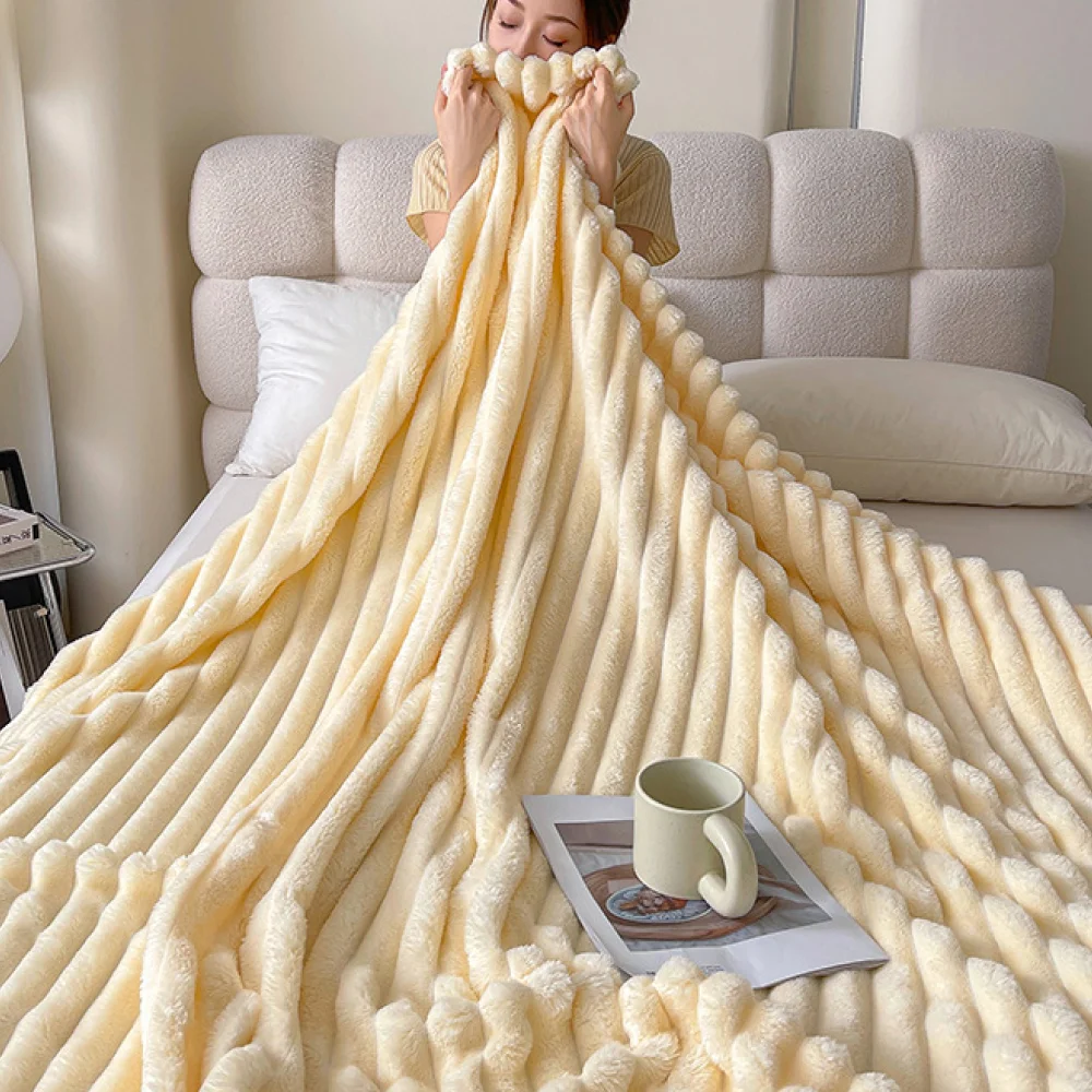 1 Stück Weiche Flauschige Kuscheldecke Warme Bett- und Sofadecke für Winterschlaf Dekorative Gestreifte Gemütliche Decke