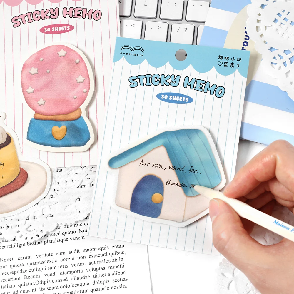 30 Pcs，Kawaii Stationery，Notes Cakes Shape Sticky，Pad Cute Memo Pads Colorful，Self-Sticky Note Pads，for Study Work，School Office