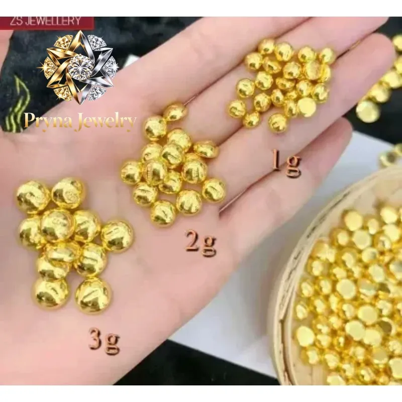 

Pryna Jewelry 100% 24k pure gold beans fine gold balls 999 real gold beads 1g