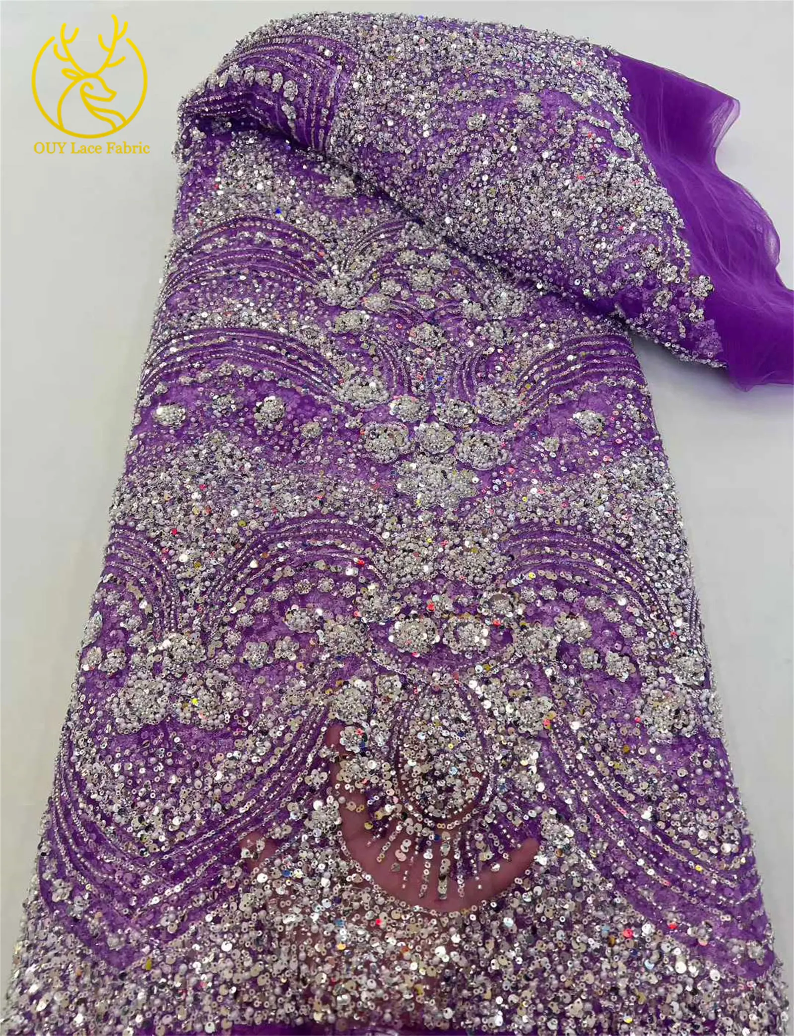 Vestidos de Fiesta Elegantes para Mujer, Estilo Africano Nigeriano 2026, con Encaje con Cuentas, Talla 5, Lentejuelas Francesas de Lujo, Tela de Malla