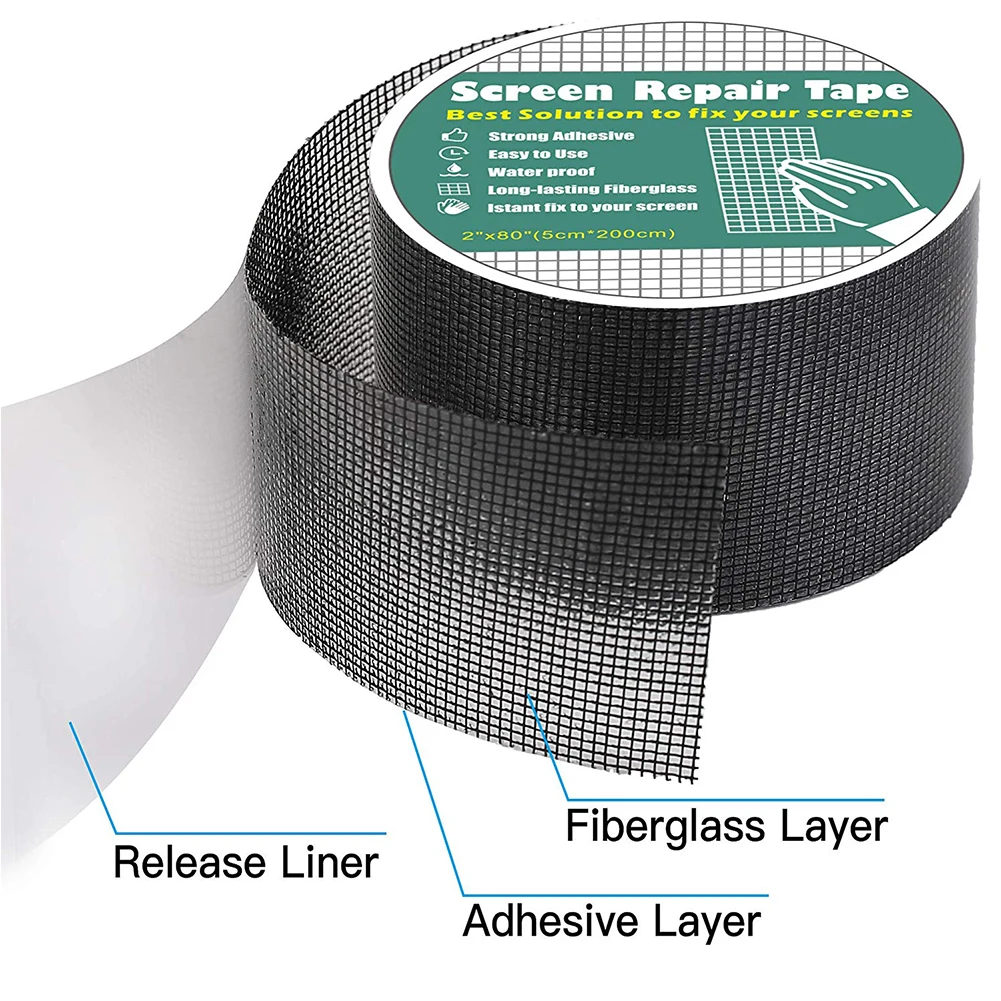 Window Screen Repair Kit Door Window Patch Tape Strong Adhesive Long Lasting Fiberglass window repair tape