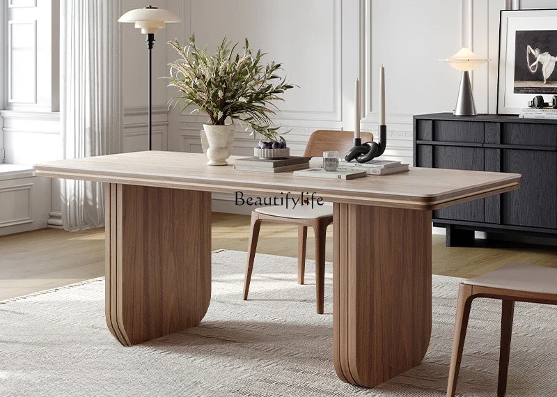 

Rock slab dining table light luxury modern simple living room home rectangular high-end dining table