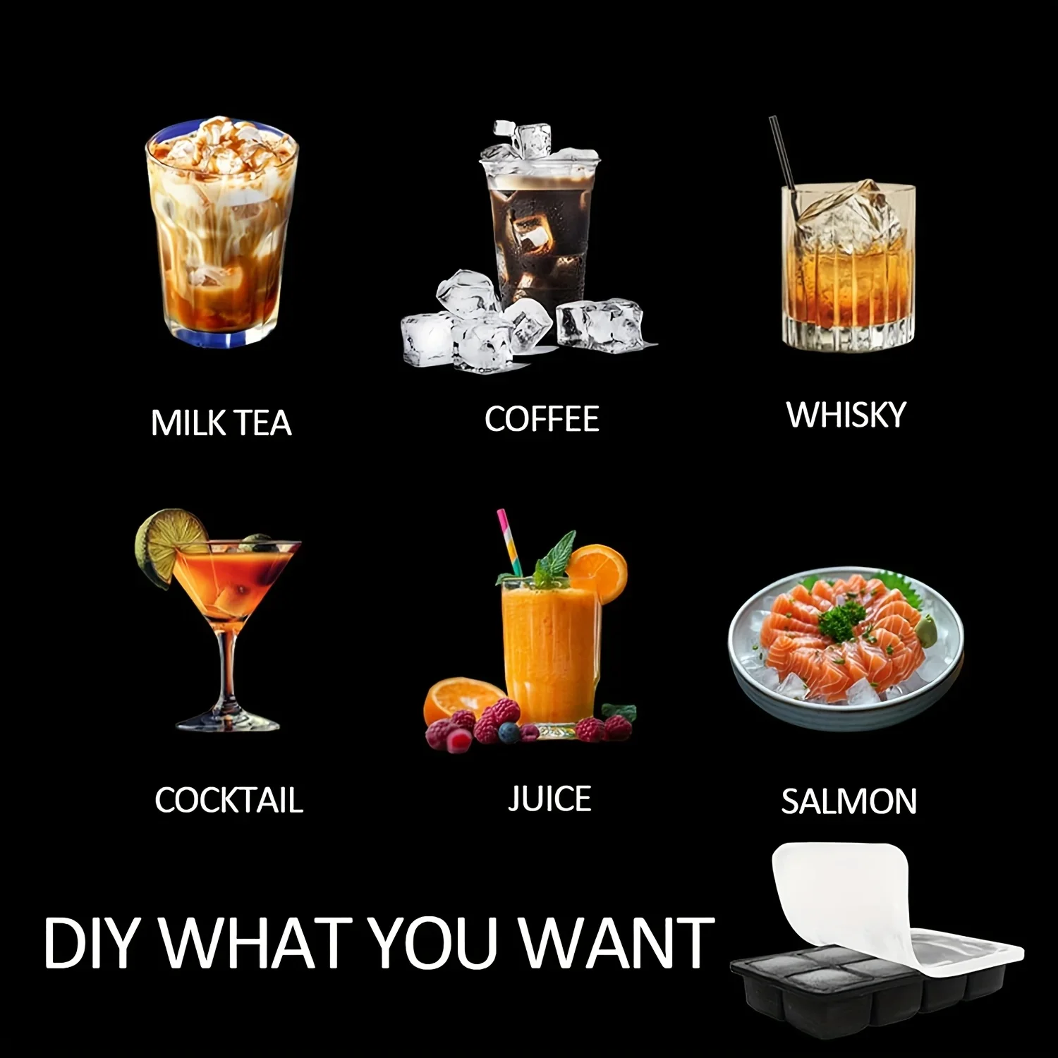 4/6/8 Grids Silicone Ice Cube Molds Big Tray Mold Ice Cube Maker Reusable Durable Bar Pub Whiskey Cocktail Ice Block Maker Model
