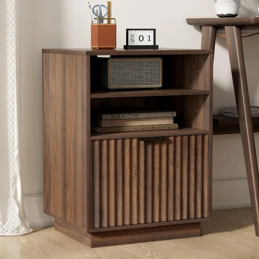 Fluted File Cabinet with Open Shelf, Fits A4 and Letter Size