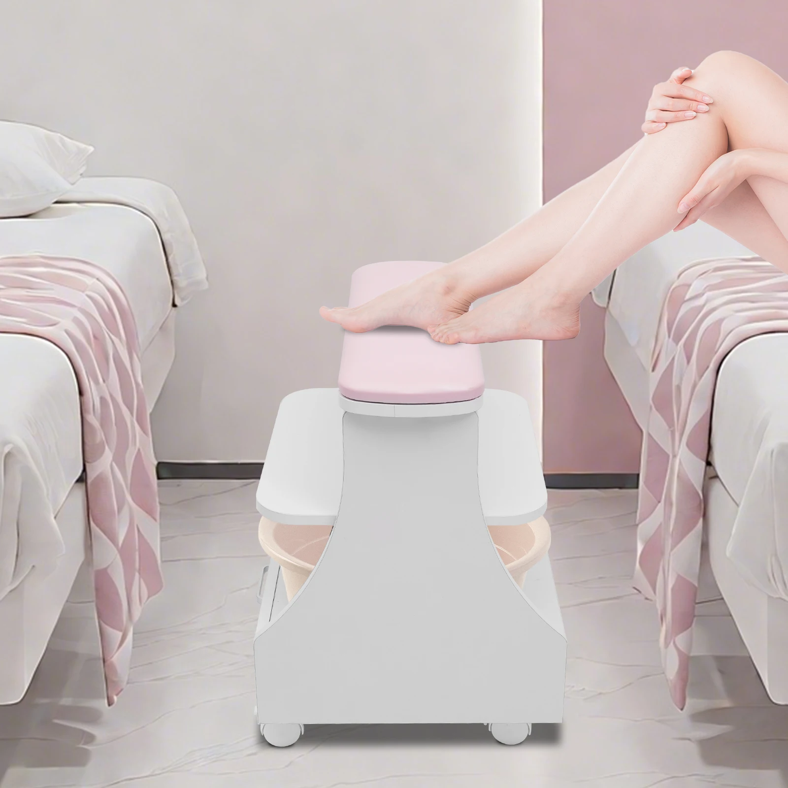 3-Tier Portable Esthetician Trolley Salon Nail Foot Trolley Cart Rolling Pedicure Manicure Cart with Seat for Nail Salons & Spa