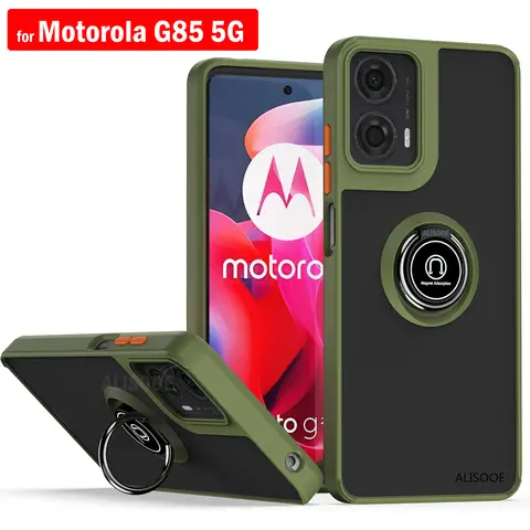 Motorola G85 케이스 용 갑옷 홀더 Funda Motorola Moto G85 5G 용 자기 링 스탠드 커버 전체 보호 충격 방지 커버