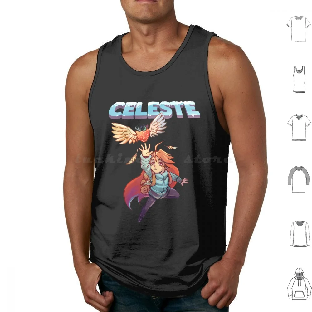 Celeste ( 4 ) Tank Tops Print Cotton Celeste Madeline Game Mountain Strawberry Video Game Indie Gaming Platformer Cute