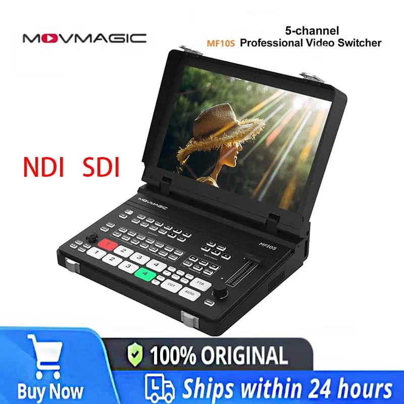 

Movmagic MF10S /MF10 SDI Video Switcher 10'' Screen, 4 SDI/HDMI Inputs, Dual RTMP Streaming, USB and SD Card Recording