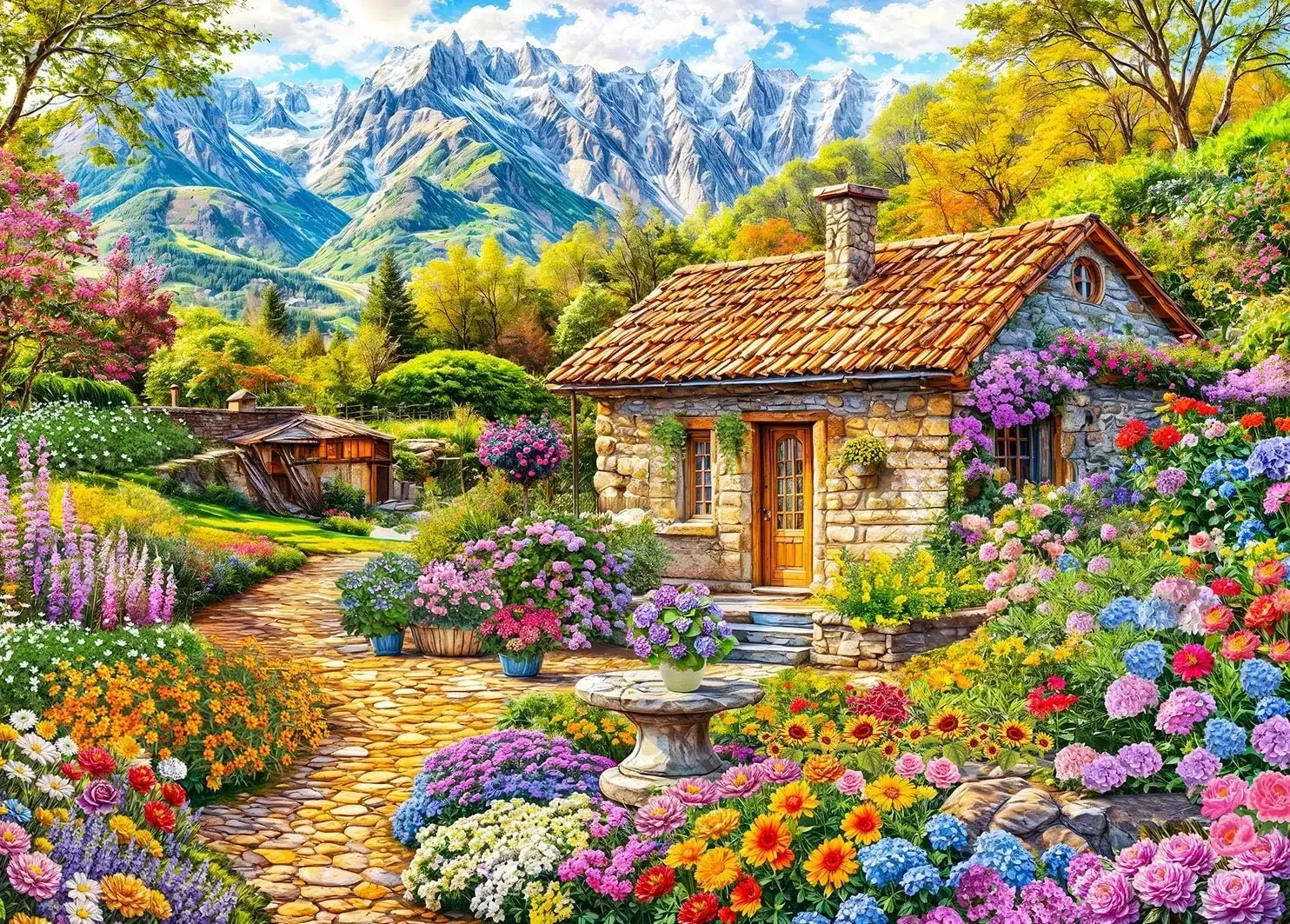 Blumenhaus in den Bergen Puzzle, 500/1000/1200/2000 Teile, Lernspielzeug für Erwachsene/Kinder, Geburtstagsgeschenk