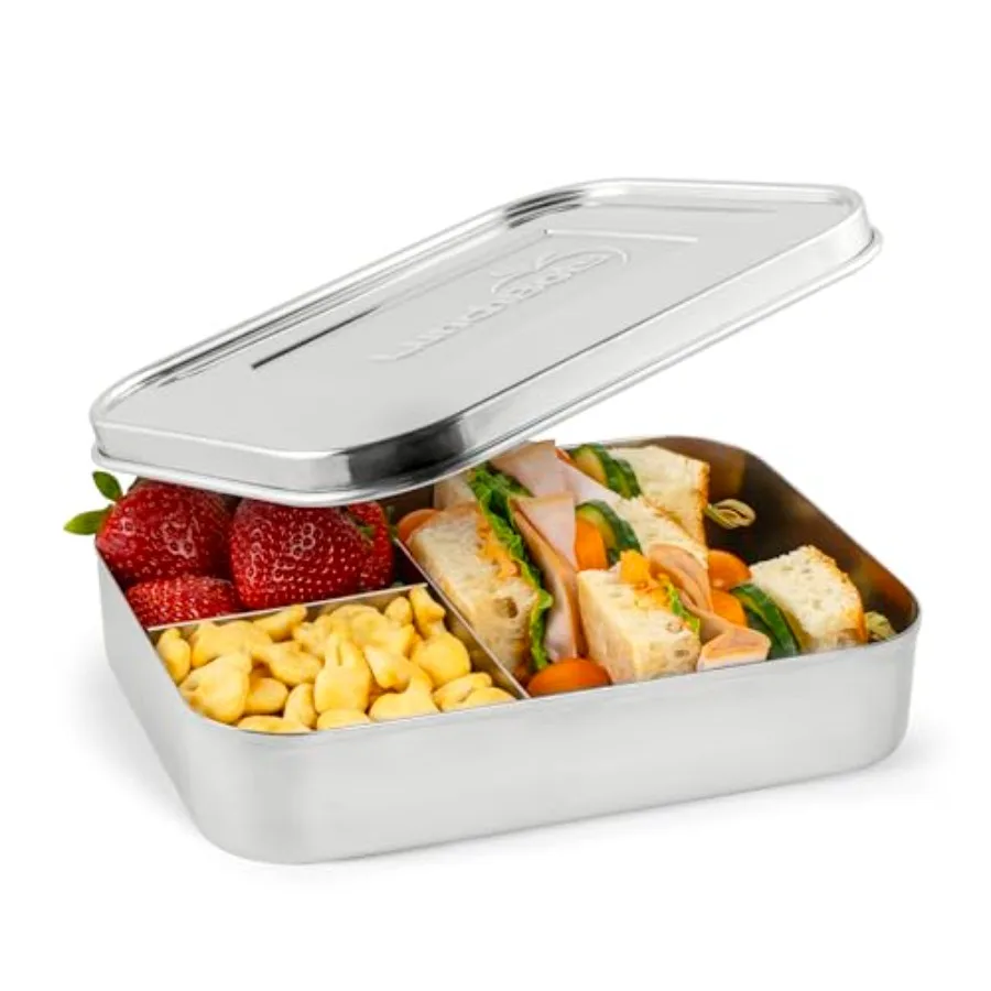 

Large Trio Stainless Steel Lunch Container with Three-Section Design Ideal for Sandwiches and Two Sides Eco-Friendly Metal Bent