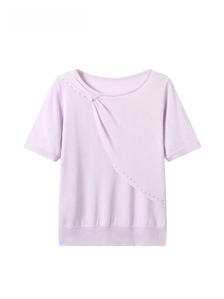 

plus Size round Neck Short Sleeve T-Shirt Women's Summer Fashionable Youthful College Style Top Breathable Comfortable Knitte...