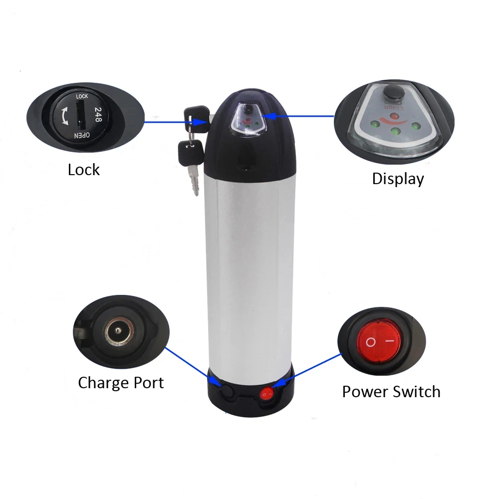 Original Water Bottle Battery 24V 36V 10.4Ah 12Ah 13Ah 15Ah 250W 350W 500W for Electric City Bike Mountain Bike with Charger