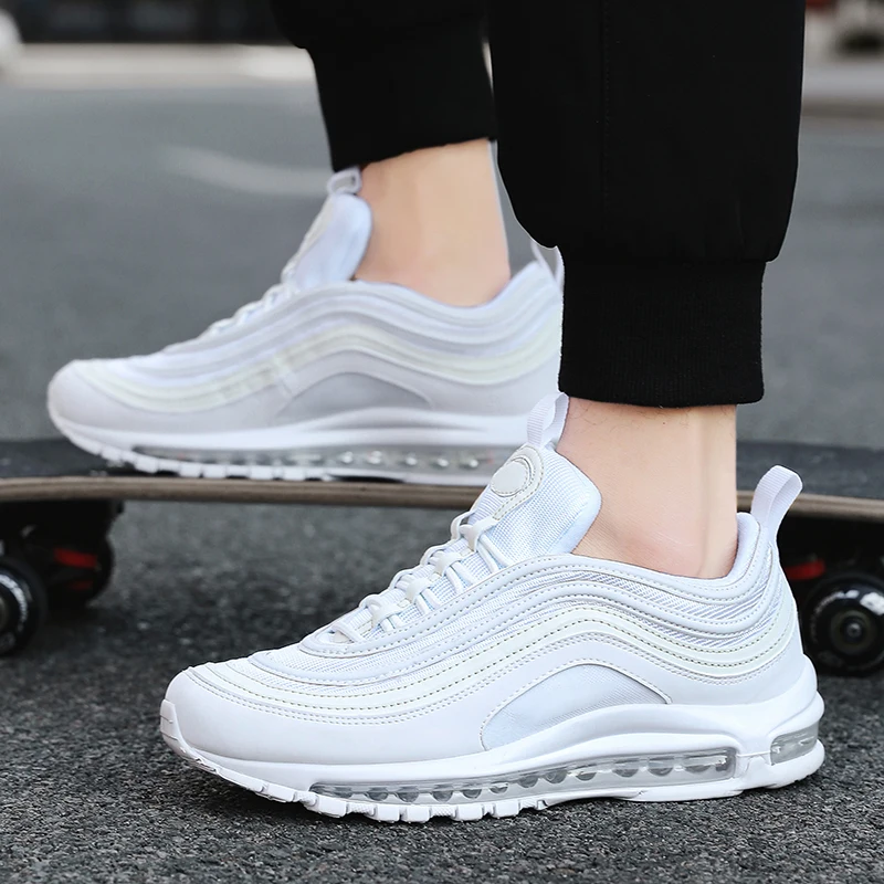 97 silver bullet full palm all white running classic air cushion men and women hip hop street dance sports men's shoes