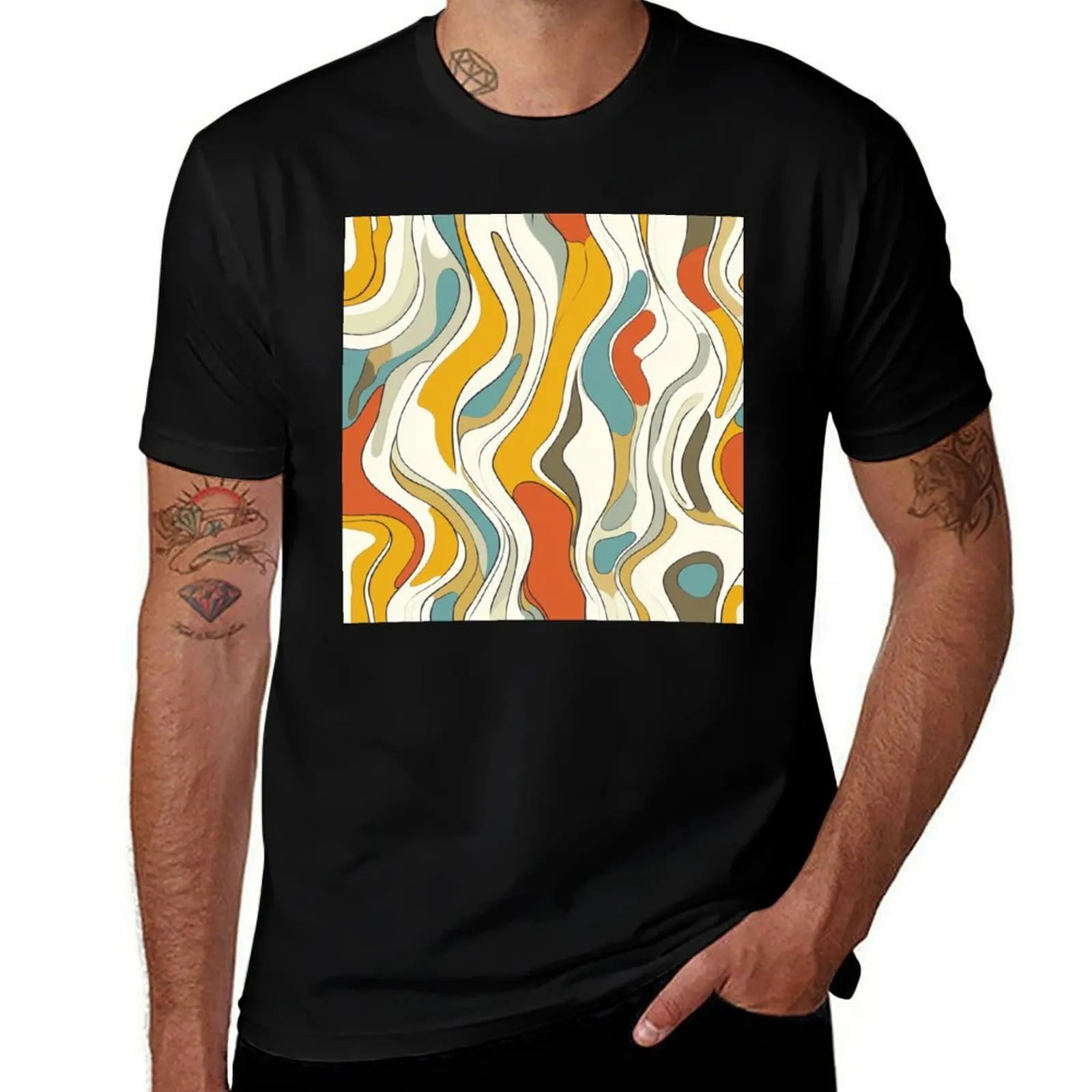 

Sunset Hues Liquid Horizon Pattern T-Shirt kawaii clothes oversized aesthetic clothes mens designer t shirt
