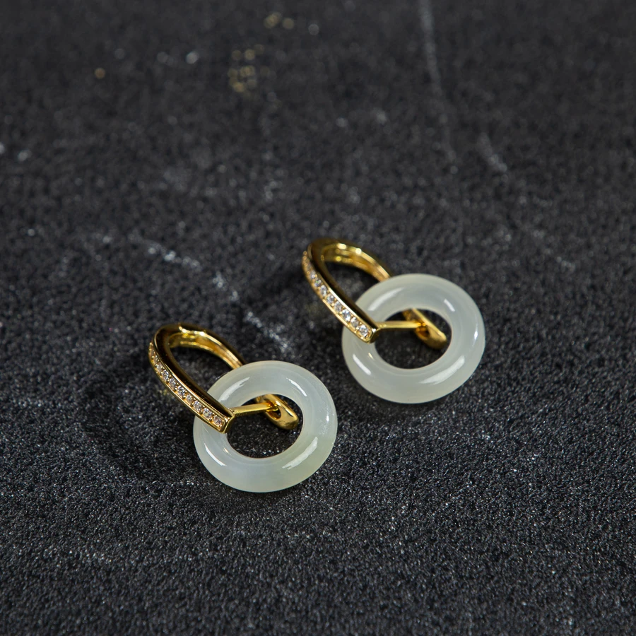 

TIMESWIND оригинальный нефритовый белый натуральный кулон в виде пончика S925 циркон женские серьги модные украшения с сертификатом