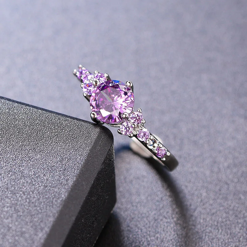 ZHOUYANG Purple Crystal Rings For Women Trend 2024 Zircon Silver Color Promise Ring Accessories Wedding Bidal Gifts Jewelry R492