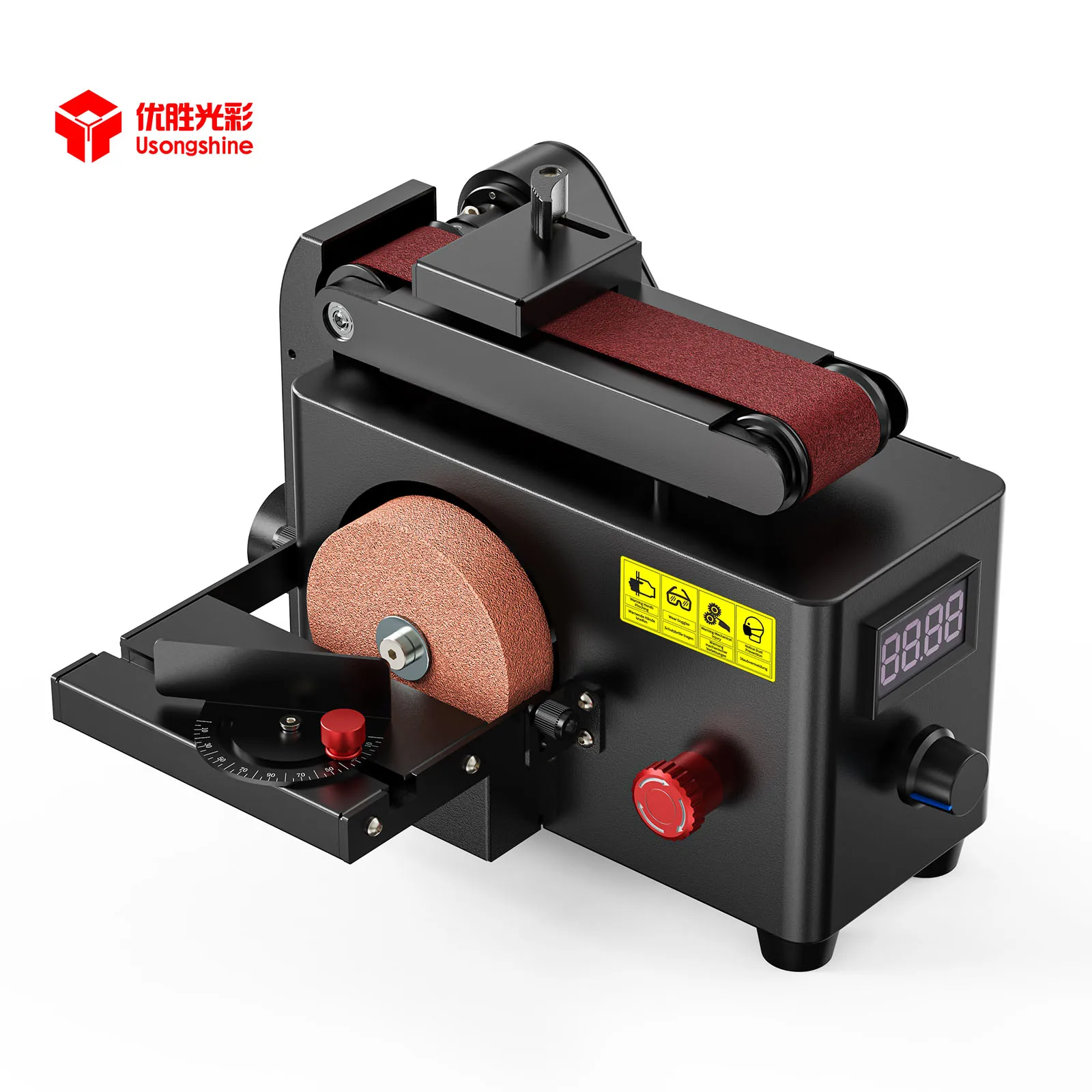 Usongshine Mini Sander, 0-90° Adjustable Belt Sander with Digital Speed Control, Sanding Polishing Deburring Tool for Wood Metal