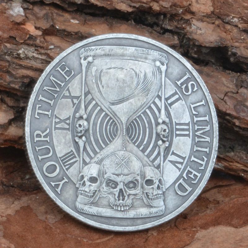 TEMPUS FUGIT MeMeNto Mori Coin  Your Time Is Limited Antique Metal Skull Coin Remind Carrying Inspirational Stoic Coins