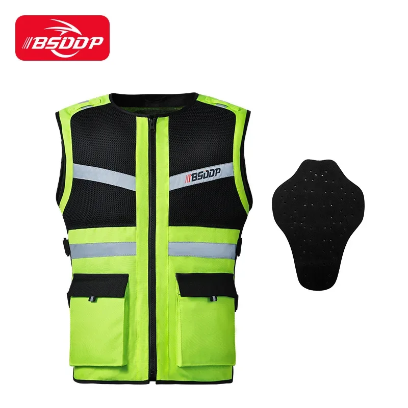 BSDDP Motorcycle Reflective Safety Vest Motorcyclist Reflective Clothing High Visibility Fluorescent Vest with Back Protector