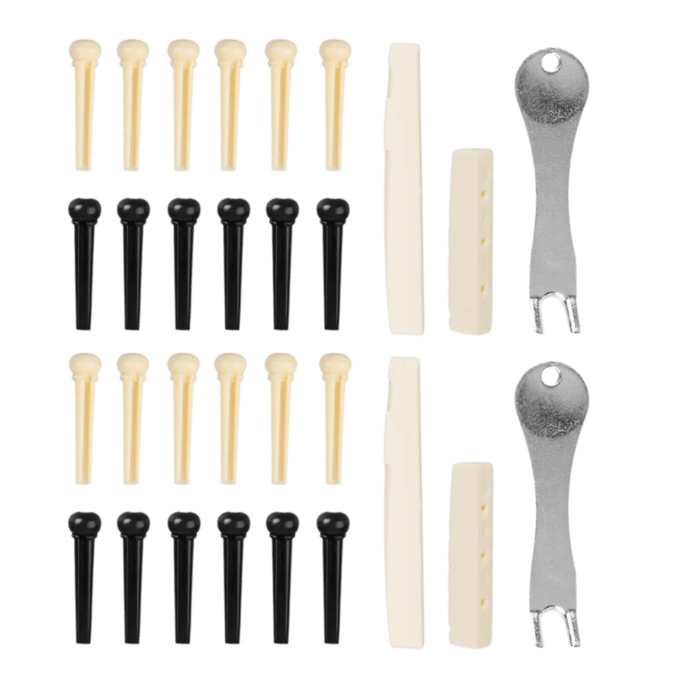 2Sets Black And Ivory Guitar Bridge Pins Metal Puller Plastic Saddle Guitar Saddle Nut Bridge Pin Puller For Acoustic Guitar