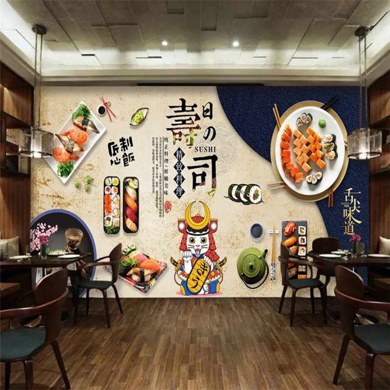 

Retro Nostalgic Japanese Cuisine Sushi Restaurant Background Mural Wallpaper Custom Personality Sushi Bar Izakaya Wall Paper 3D