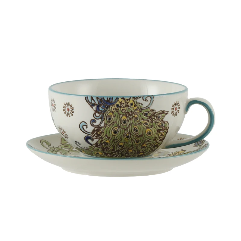 

London Pottery 300ML peacock mug dish ceramic coffee cup Unusual tea Pair pottery tea cup set porcelain Cups for girlfriend gift
