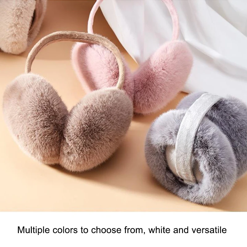 Women\'s Winter Warm Ear Muffs, Plush Windproof Earmuffs Soft Rabbit Hair Earflap Foldable Portable Fluffy Ear Protection