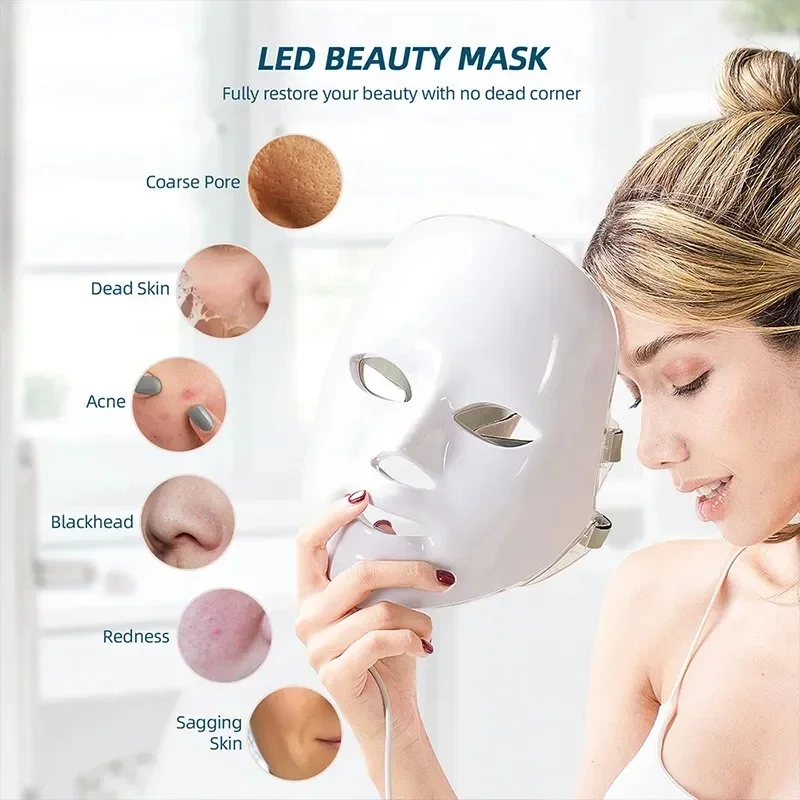 7 couleurs lumineux LED masque photothérapie de soin de la peau anti - acné machine visage cou beauté LED