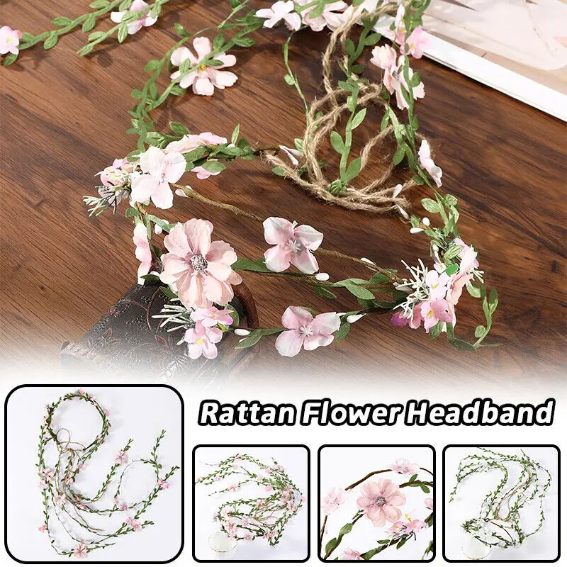 

Богемная цветочная лоза с короной, повязка на голову из ротанга, цветочный венок для невесты, свадебные аксессуары для волос для девочек, головной убор