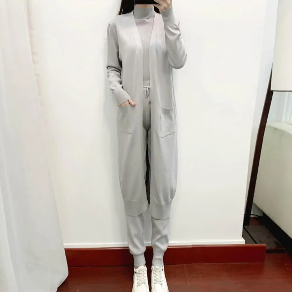 

Women Top Pants Coat Set Homewear Outfit Women's Knit Cardigan Set with Elastic Waist Trousers Pockets Cozy Autumn for Daily