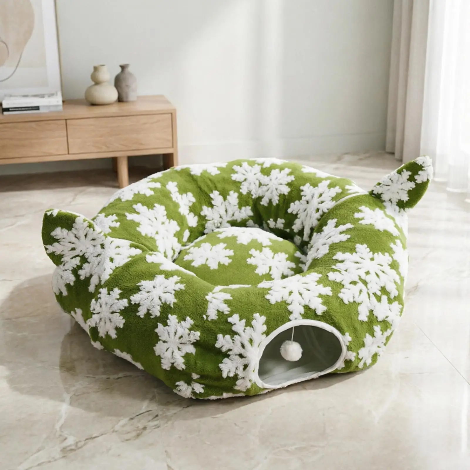 Tunnel Bed Non-Slip Foldable Christmas Tree Skirt Decoration Indoor Cat Donut Bed for Resting Daily Play Sleeping Pet Shop