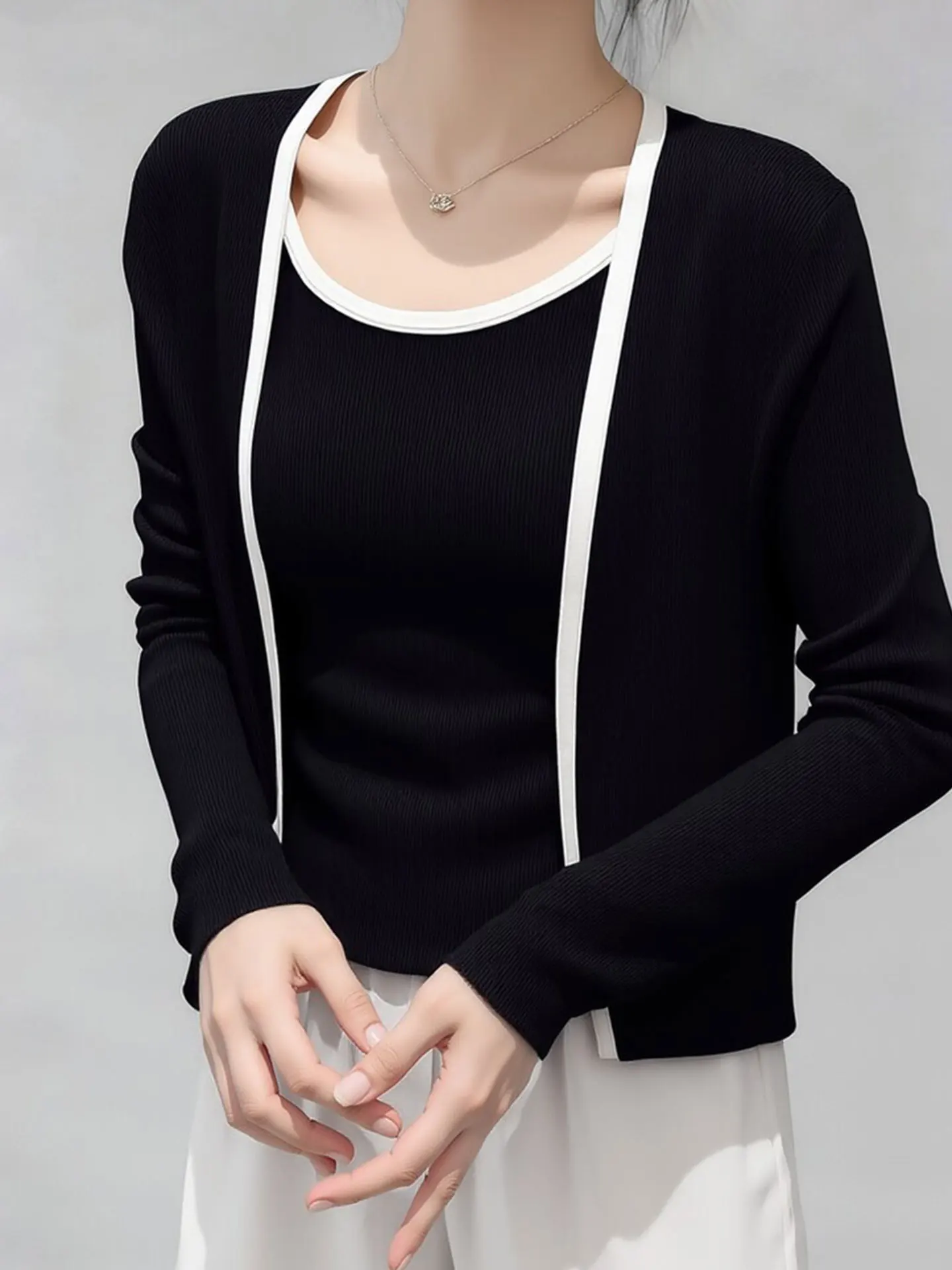 

Faionable Korean Sle Long Sve Knitted Open Cardigan Color Blo Spring 2026 Silk Top Women's Premium Outerwear