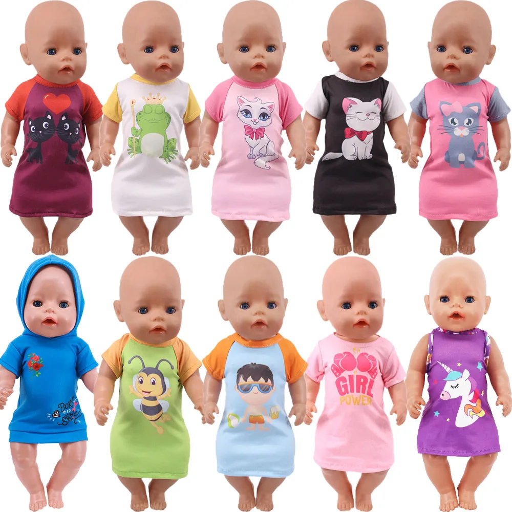 Doll Clothes Cute Patterns T-shirt Dress for 18inch Girl American & 43cm Baby Reborn Doll Accessories,Our Generation Toy Gifts