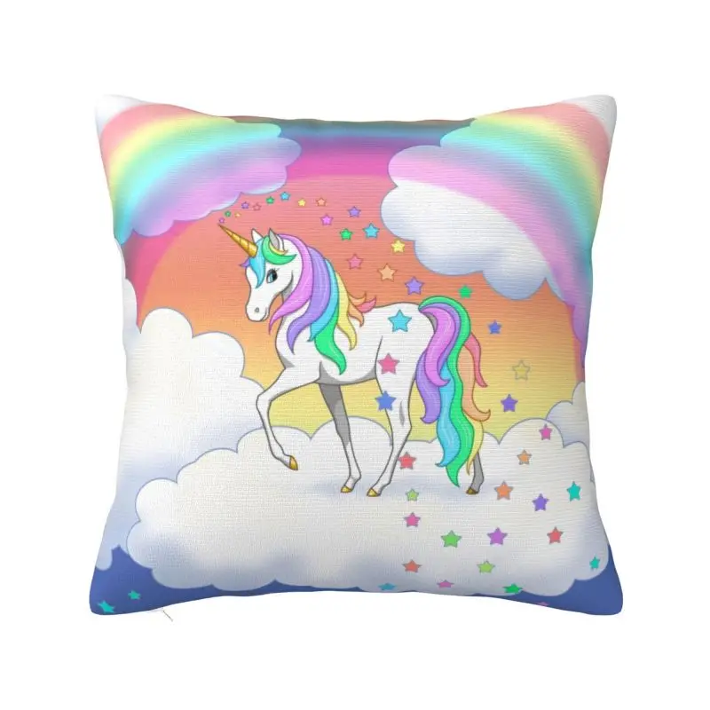 Fashion Pretty Rainbow Unicorn Falling Stars Throw Pillow Case Home Decorative Custom Square Cushion Cover Pillowcover for Sofa