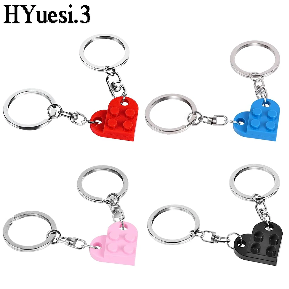 2pcs/Set Brick Matching Heart Keychain Separable Love Building Block Keyrings For Women Men Valentine'S Day Birthday Gifts