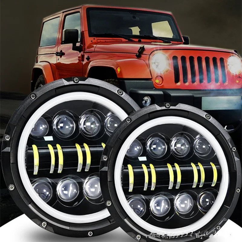 80W 7 Inch LED Headlights Filed for Land Rover Defender Jeep TJ JK Mazda Miata MX5 4x4 Turn Signal H4 Motorcycle Headlamp