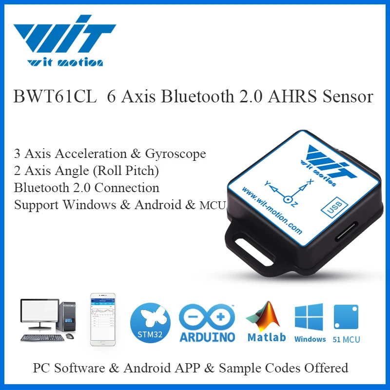 

WitMotion Bluetooth 2.0 BWT61CL 6 Axis Sensor Digital Tilt Angle Inclinometer + Acceleration + Gyro MPU6050 on PC/Android/MCU