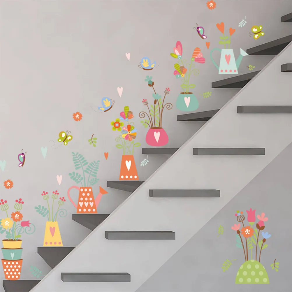 Stick Home Decor Flowers Wall Sticker Potted Plants Floral Removable Decals Stickers