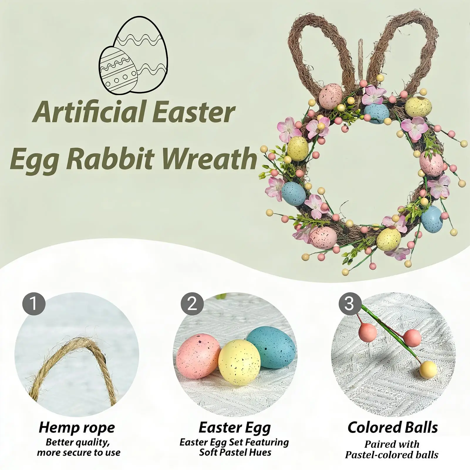 

Пасхальный венок с кроликом, разноцветными праздничными яйцами и цветочной гирляндой для входной двери, декор для крыльца, дома, фермерского дома, вечеринки, праздника