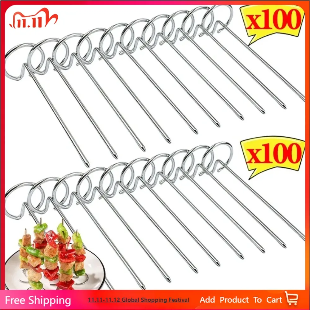 

100Pcs BBQ Vertical Skewers Sticks Stainless Steel Barbecue Grill Skewers for Air Fryer Stand Air Fryer Grill Accessories
