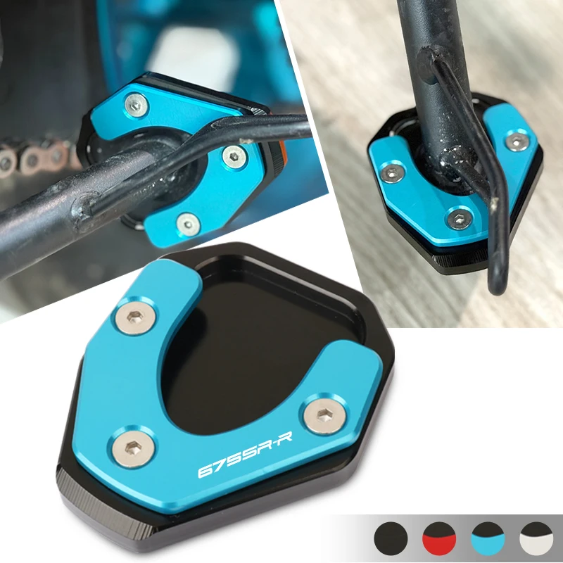 Motorcycle CNC Kickstand Foot Side Stand Extension Pad Support Plate Enlarge For 675SR-R 675SR SR675 675 SR 2024 2025