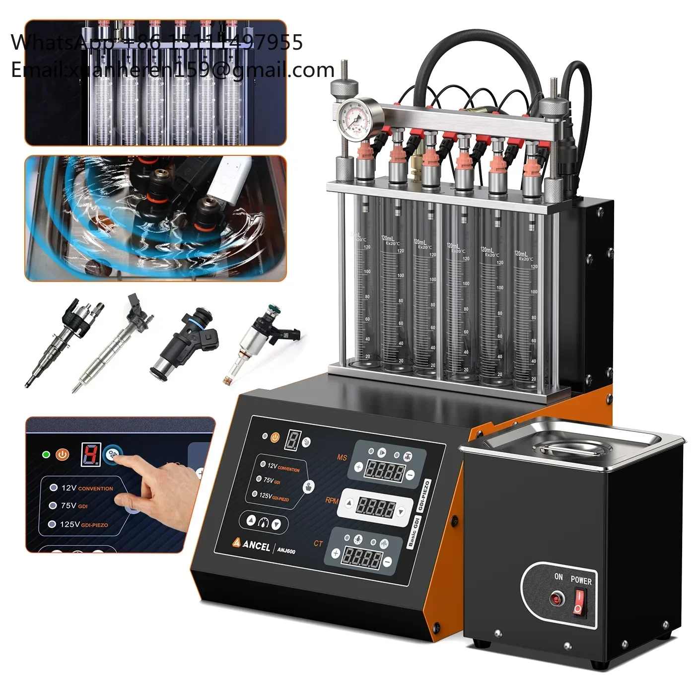 Ancel ANJ600 GDI Piezo Ali Service Ultrasonic Wave Cleaner Tools 110V 220V 6 Cylinder Fuel Injector Tester Car Motorcycle