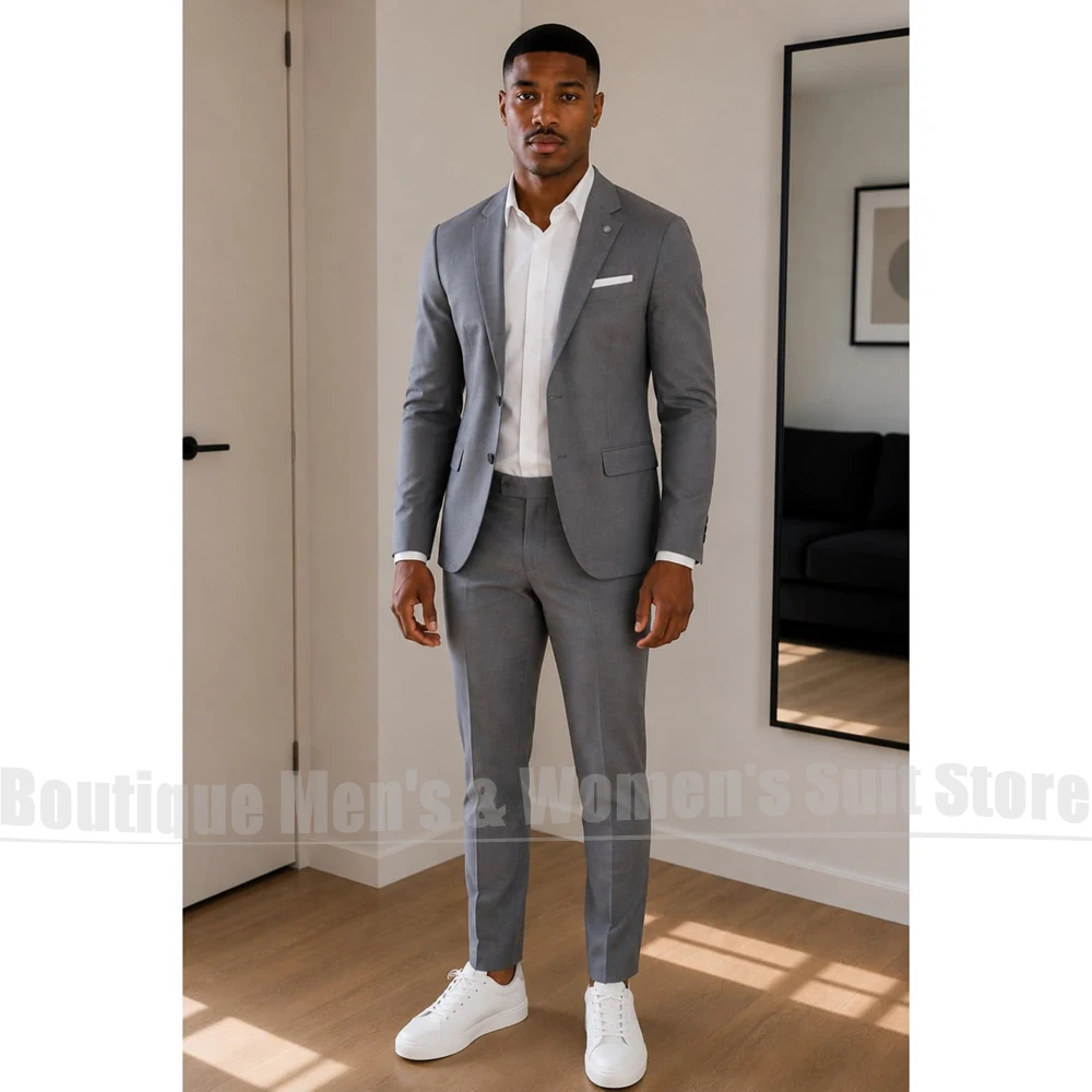 Fashion Men Suits Chic Notch Lapel Slim Fit Outfit Formal Business Wedding Groom Evening Party Tuxedo 2 Piece (Blazer+Pants)