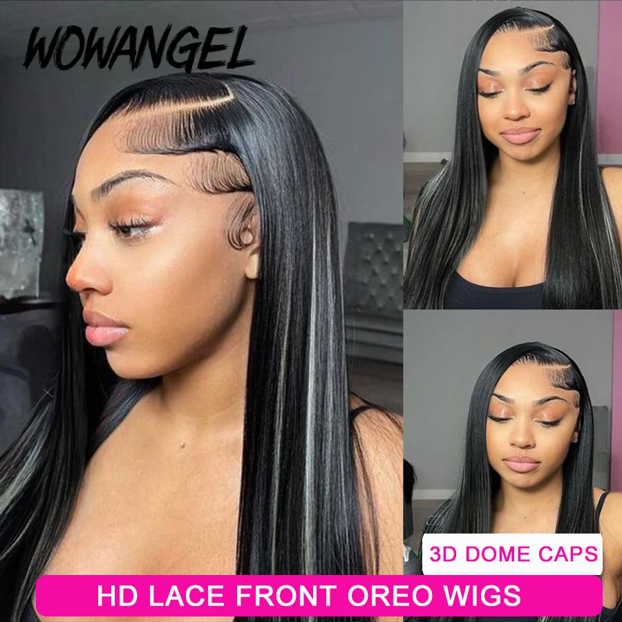 

WOWANGEL 13x6 HD Lace Front Human Hair Wig Straight 1B613 Oreo Highlight Wigs Glueless Wig Human Hair Ready to Wear Pre Plucked