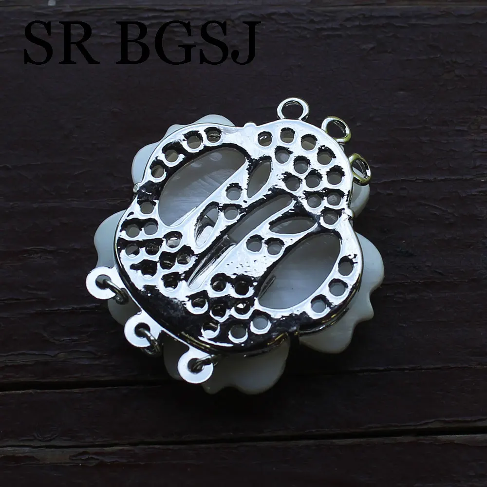 30mm 3-Strand 2-Layer Flower Natural White Shell Coin Connectors Pendant Charms Box Clasp for DIY Necklace Bracelet