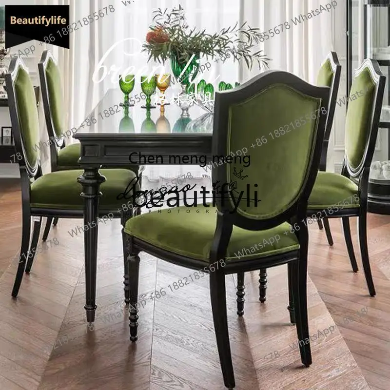 178C  French retro black solid wood dining table American oak square dining table dining table and chair combination