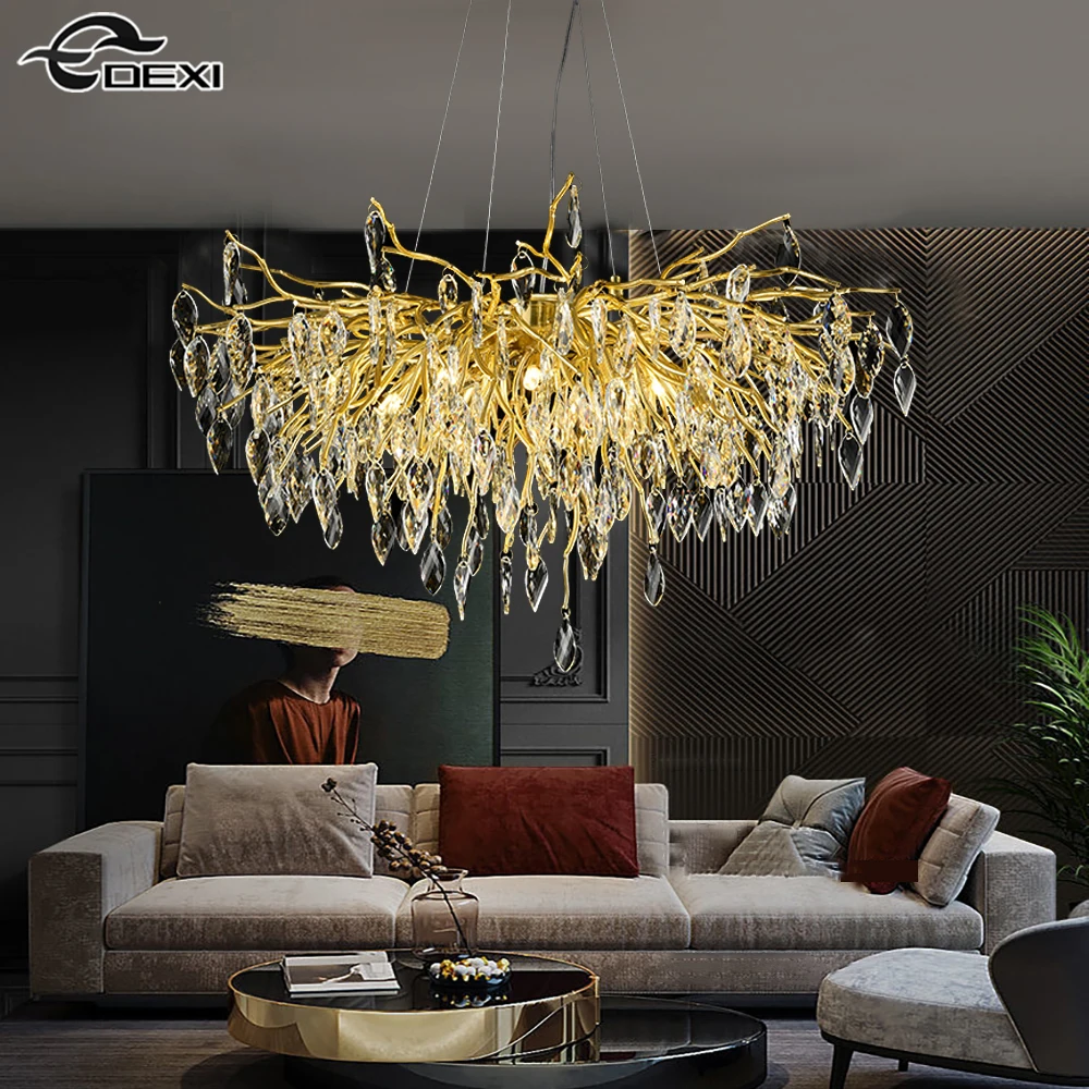 New Nordic Living Room Bedroom Crystal Chandelier Dining Hall Bar Branch Chandelier Office Lighting Lamp G9 Three Color Light